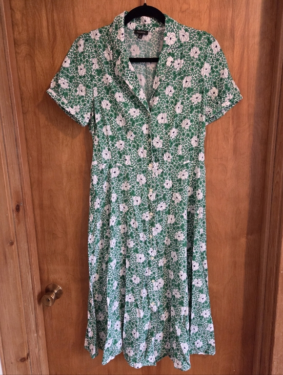 Talbots Dresses & Skirts - Talbots Puff Sleeve Shirt Dress Ditsy Vines Green Women Size 12
